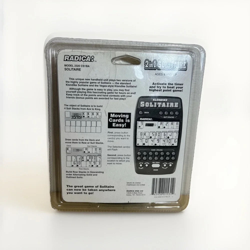 Klondike Solitaire Radica Model 2320 Electronic Handheld Travel Game Big Screen